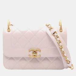 Pre Owned Chanel Matelasse Shoulder Bag In Lambskin Leather Pink
