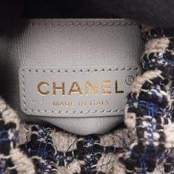 Pre Owned Chanel Matelasse Small Bucket Bag Shoulder Leather Fabric Navy Multicolor