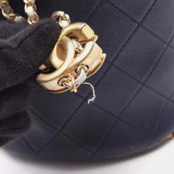 Pre Owned Chanel Matelasse Small Bucket Bag Shoulder Leather Fabric Navy Multicolor