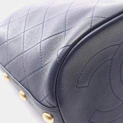 Pre Owned Chanel Matelasse Small Bucket Bag Shoulder Leather Fabric Navy Multicolor