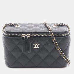 Pre Owned Chanel Matelasse Small Vanity Shoulder Bag In Grained Calfskin Leather Black