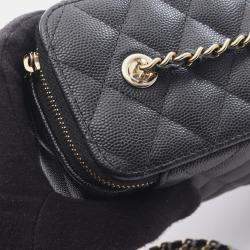 Pre Owned Chanel Matelasse Small Vanity Shoulder Bag In Grained Calfskin Leather Black