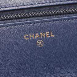 Pre Owned Chanel Matelasse Shoulder Bag Lambskin Leather Blue