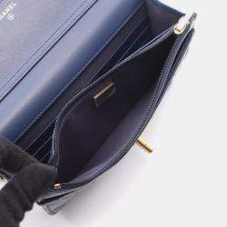 Pre Owned Chanel Matelasse Shoulder Bag Lambskin Leather Blue