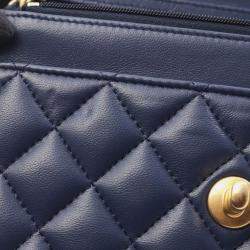 Pre Owned Chanel Matelasse Shoulder Bag Lambskin Leather Blue