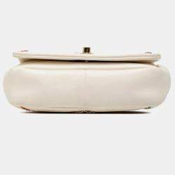 Pre Owned Chanel Coco Mark Chain Shoulder Bag In White And Multicolored Lambskin