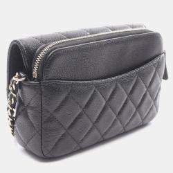 Pre Owned Chanel Matelasse Chain Phone Case Wallet Shoulder Bag In Calfskin Leather Black