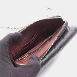 Pre Owned Chanel Matelasse Chain Phone Case Wallet Shoulder Bag In Calfskin Leather Black