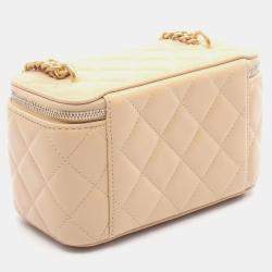 Pre Owned Chanel Matelasse Vanity Shoulder Bag Leather Beige