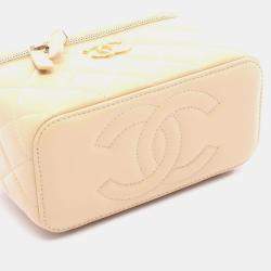 Pre Owned Chanel Matelasse Vanity Shoulder Bag Leather Beige