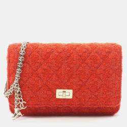 Pre Owned Chanel 2.55 Matelasse Shoulder Bag Fabric Red