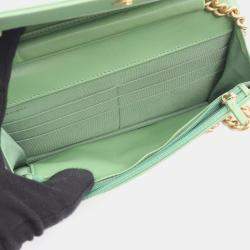 Pre Owned Chanel Boy Chanel Matelasse Shoulder Bag Lambskin Leather Green