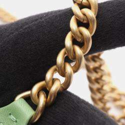 Pre Owned Chanel Boy Chanel Matelasse Shoulder Bag Lambskin Leather Green