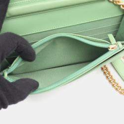 Pre Owned Chanel Boy Chanel Matelasse Shoulder Bag Lambskin Leather Green