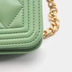 Pre Owned Chanel Boy Chanel Matelasse Shoulder Bag Lambskin Leather Green