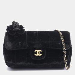 Pre Owned Chanel Chocolate Bar Camellia Shoulder Bag Fabric Black