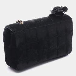 Pre Owned Chanel Chocolate Bar Camellia Shoulder Bag Fabric Black