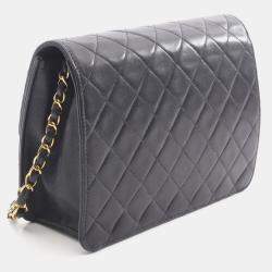 Pre Owned Chanel Matelasse Single Flap Shoulder Bag In Lambskin Leather Black