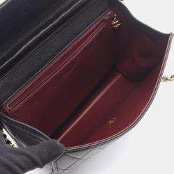 Pre Owned Chanel Matelasse Single Flap Shoulder Bag In Lambskin Leather Black