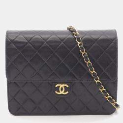 Pre Owned Chanel Matelasse Single Flap Shoulder Bag In Lambskin Leather Black