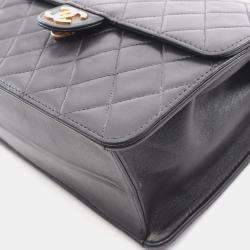 Pre Owned Chanel Matelasse Single Flap Shoulder Bag In Lambskin Leather Black