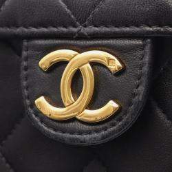 Pre Owned Chanel Matelasse Single Flap Shoulder Bag In Lambskin Leather Black