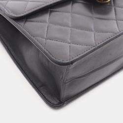 Pre Owned Chanel Matelasse Single Flap Shoulder Bag In Lambskin Leather Black