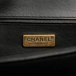 Pre Owned Chanel Coco Mark Boy 25 Crossbody Chain Shoulder Bag In Black Lambskin And Fur