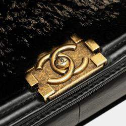 Pre Owned Chanel Coco Mark Boy 25 Crossbody Chain Shoulder Bag In Black Lambskin And Fur