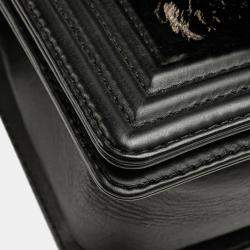 Pre Owned Chanel Coco Mark Boy 25 Crossbody Chain Shoulder Bag In Black Lambskin And Fur