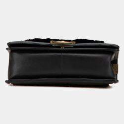 Pre Owned Chanel Coco Mark Boy 25 Crossbody Chain Shoulder Bag In Black Lambskin And Fur