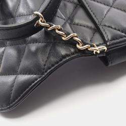 Pre Owned Chanel Matelasse Phone Holder Shoulder Bag Lambskin Leather Black
