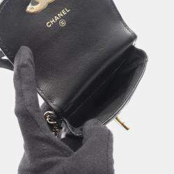 Pre Owned Chanel Matelasse Phone Holder Shoulder Bag Lambskin Leather Black