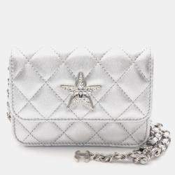 Pre Owned Chanel Matelasse Star Motif Shoulder Bag In Silver Lambskin Leather