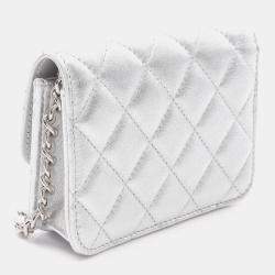 Pre Owned Chanel Matelasse Star Motif Shoulder Bag In Silver Lambskin Leather