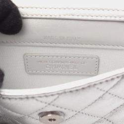 Pre Owned Chanel Matelasse Star Motif Shoulder Bag In Silver Lambskin Leather