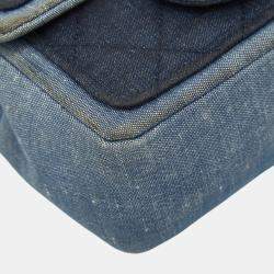 Pre Owned Chanel Mini Matelasse Coco Mark Chain Shoulder Bag In Indigo Blue Denim