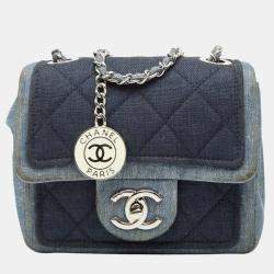 Pre Owned Chanel Mini Matelasse Coco Mark Chain Shoulder Bag In Indigo Blue Denim