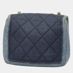 Pre Owned Chanel Mini Matelasse Coco Mark Chain Shoulder Bag In Indigo Blue Denim