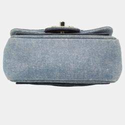 Pre Owned Chanel Mini Matelasse Coco Mark Chain Shoulder Bag In Indigo Blue Denim