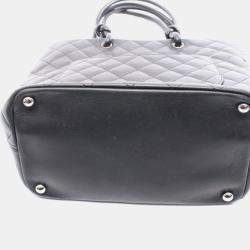 Pre Owned Chanel Cambon Medium Tote Bag Leather Black/White