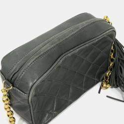 Pre Owned Chanel Cc Coco Mark Matelasse Fringe Single Chain Shoulder Bag In Lambskin Gray