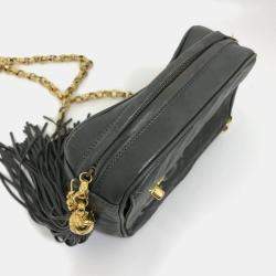 Pre Owned Chanel Cc Coco Mark Matelasse Fringe Single Chain Shoulder Bag In Lambskin Gray