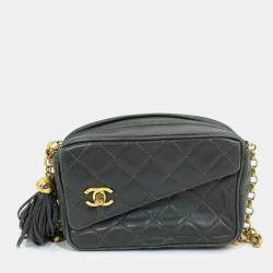 Pre Owned Chanel Cc Coco Mark Matelasse Fringe Single Chain Shoulder Bag In Lambskin Gray