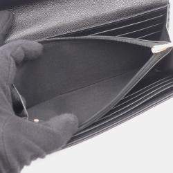 Pre Owned Chanel Matelasse Bifold Long Wallet In Grained Calfskin Leather Black