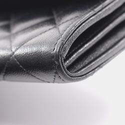 Pre Owned Chanel Matelasse Bifold Long Wallet In Grained Calfskin Leather Black