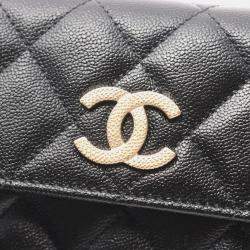 Pre Owned Chanel Matelasse Bifold Long Wallet In Grained Calfskin Leather Black