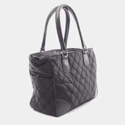 Pre Owned Chanel Paris-New York Line Tote Bag Nylon And Leather Black