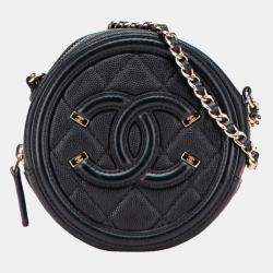 Pre Owned Chanel Matelasse Coco Mark Cc Filigree Chain Shoulder Bag Black Caviar Leather