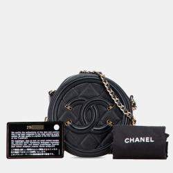 Pre Owned Chanel Matelasse Coco Mark Cc Filigree Chain Shoulder Bag Black Caviar Leather